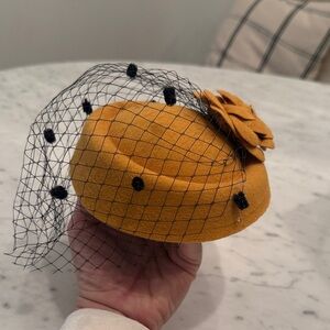 Mustard Yellow Fascinator with Black Veil